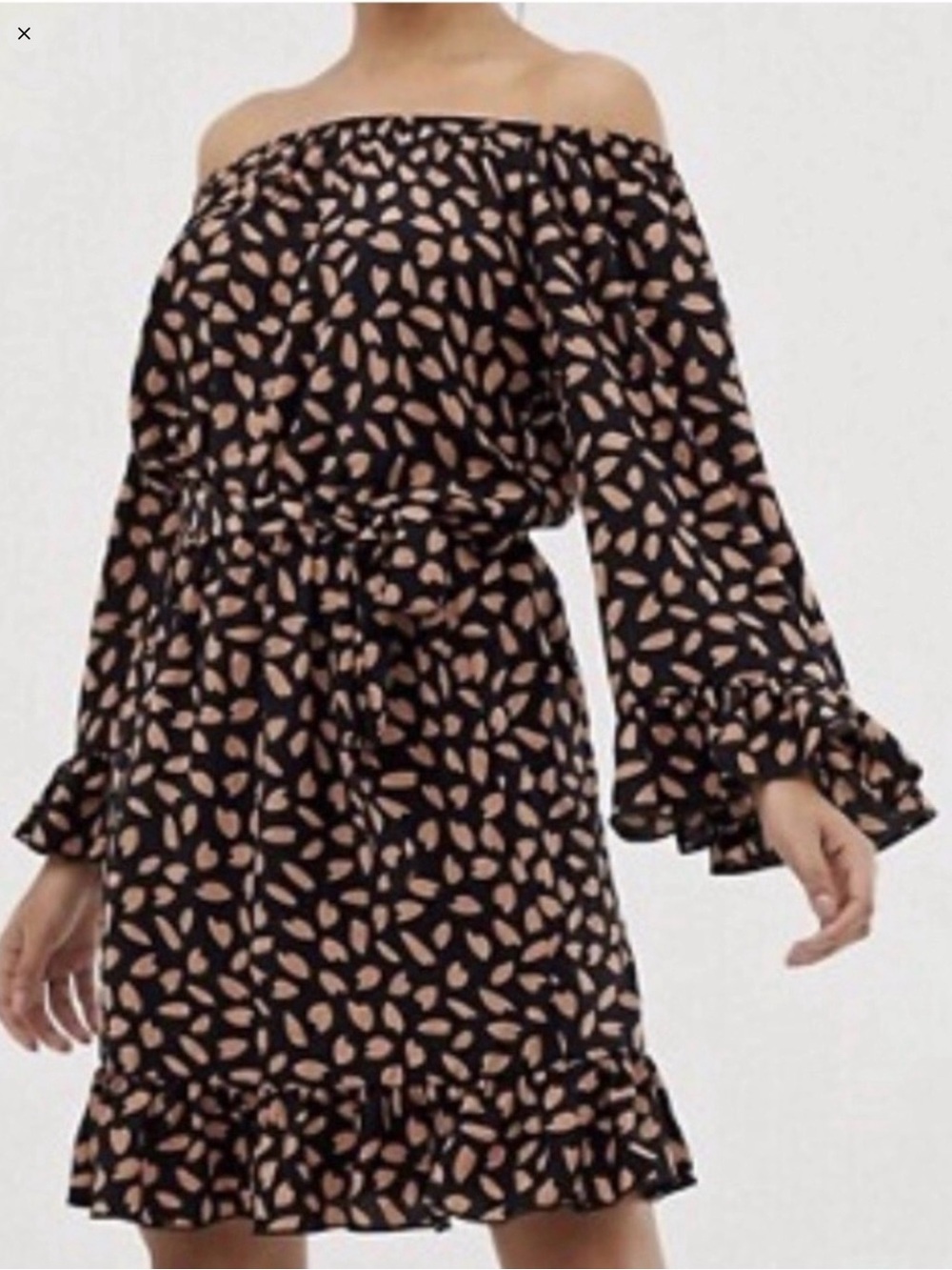 Club L London Blue Mini Dress with Tan Leaf Print